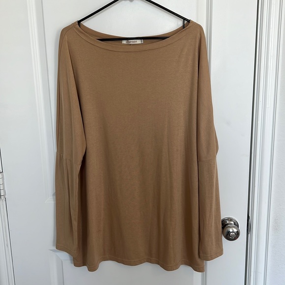 Tops - Camel Long Sleeve Oversized Shirt - L